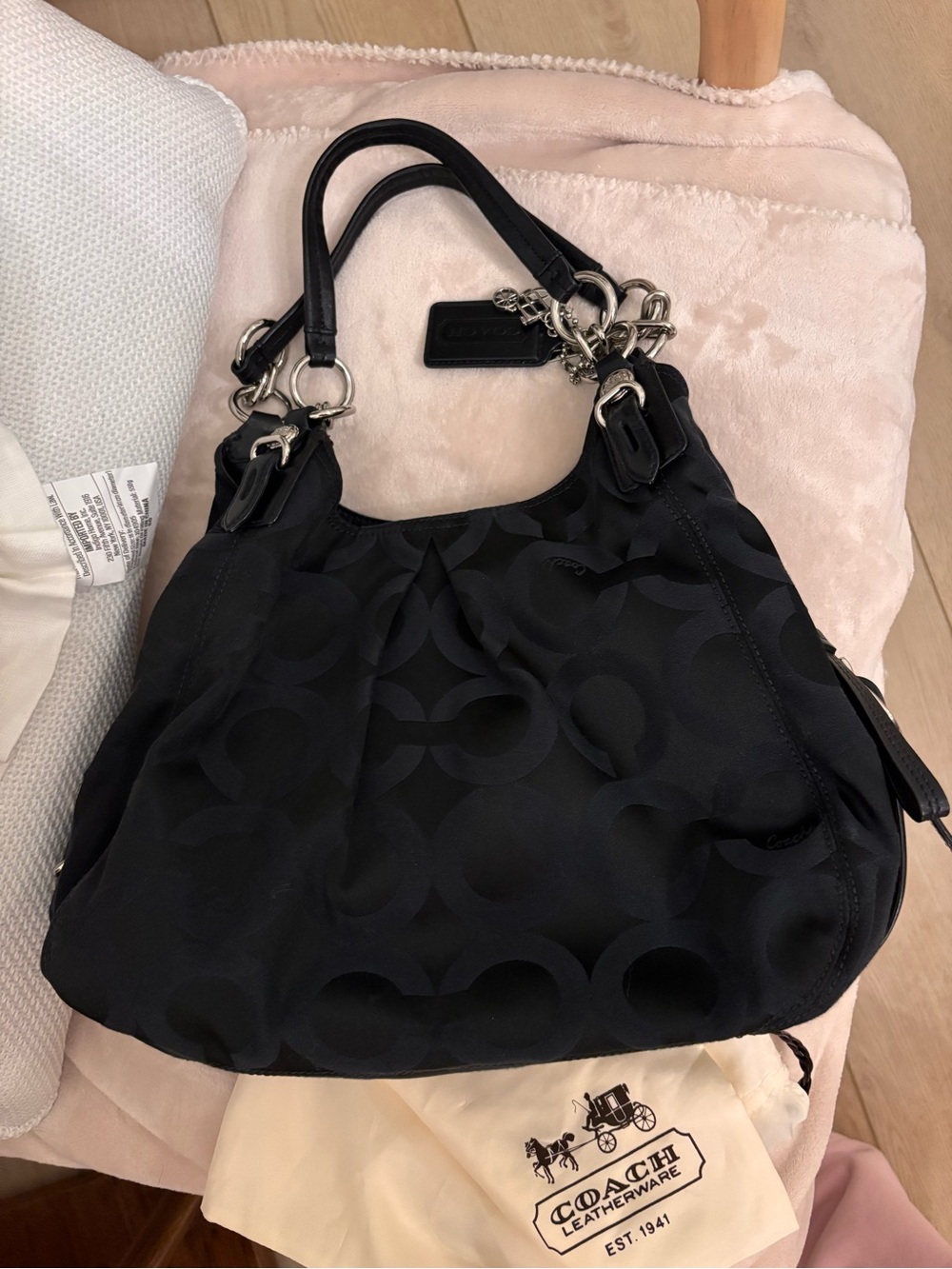 Coach Black Signature Jacquard Shoulder Bag with Silver Hardware